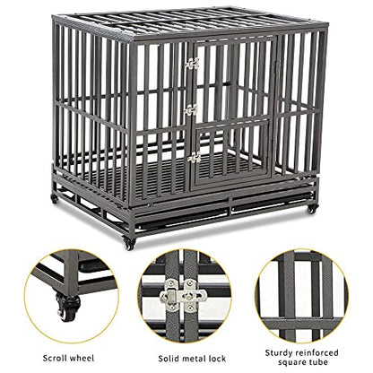 LUCKUP Heavy Duty Dog Cage Metal Kennel and Crate for Medium and Large Dogs, Pet Playpen with Four Wheels,Easy to Install,46 inch,Black … … - size: 46 inches