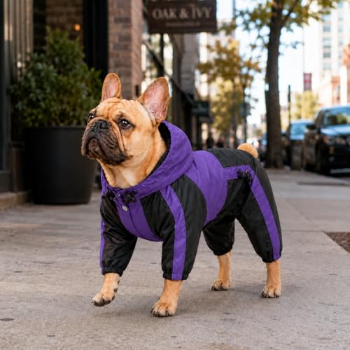 Lovelonglong Dog Hooded Raincoat, Large Dog Rain Jacket Poncho Waterproof Clothes with Hood Breathable 4 Feet Four Legs Rain Coats for Small Medium Large Pet Dogs Purple L-S - color: Purple, size: L-S (Medium Dog ~30lbs)