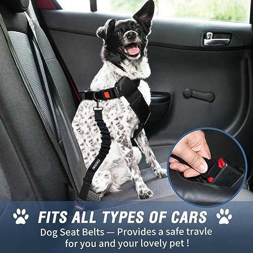 COOYOO Dog Seat Belt,3 Piece Set Retractable Dog Car Adjustable Seatbelts for Vehicle Nylon Pet Safety Heavy Duty & Elastic & Durable Car Harness for Dogs - color: Set 07-Black+Grey Blue