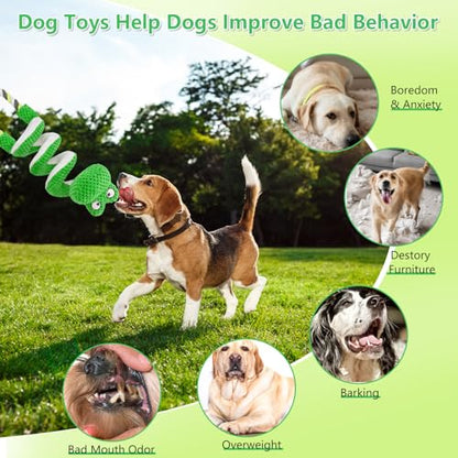 Letsmeet Interactive Squeaky Dog Toys with Pull Rope, Large Dog Tug of War Toy, Plush Puppy Chew Toys for Dental Health, Great for Small, Medium and Big Dogs - color: Green
