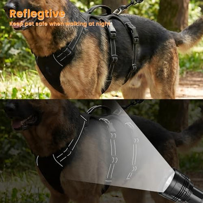 Escape Proof Dog Harness and Leash Set,Soft Padded Full Body Pet Harness, No Pull Reflective Adjustable Dog Vest with Handle, Easy Control Dog Harness for Medium Large Dogs Training Walking Running - color: Black, size: XL