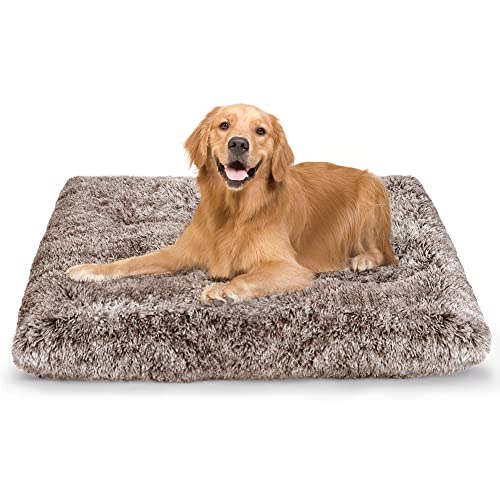 Dog Crate Pad for Large Dogs, 36 inch, Deluxe Plush Anti-Slip Pet Bed, Fully Kennel Pad - color: Brown, size: Large 36"x24"