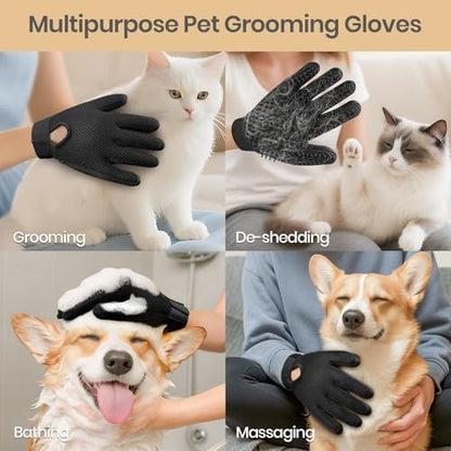 Pet Hair Remover Glove - Gentle Pet Grooming Glove Brush - Deshedding Glove - Massage Mitt with Enhanced Five Finger Design - Perfect for Dogs & Cats with Long & Short Fur - 1 Pack (Right-hand), Black - color: Black