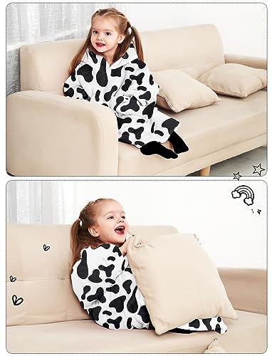KFUBUO Wearable Blanket Hoodie for Kids Toddlers Sherpa Blanket Sweatshirt With Pocket Cute Hoodies 2-6 Year Old Girl Boy Birthday Gifts Cow - color: Printing-dairycow, size: Kids 2-6YR