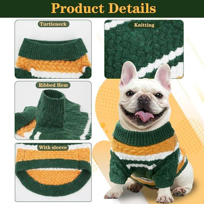 Green Bay Small Dog Sweater Football Theme Turtleneck Knit Dog Sweaters for Small Pets Warm Winter Cat Dog Clothes - color: Green&yellow, size: Large
