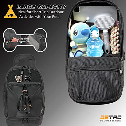 DBTAC Tactical Pet Backpack for Small Dogs & Cats - Compact Travel Bag with Insulated Pocket & 1x Detachable Food Container Included | Outdoor Hiking, Road Trip, Airplane Approved (Black) - color: Black