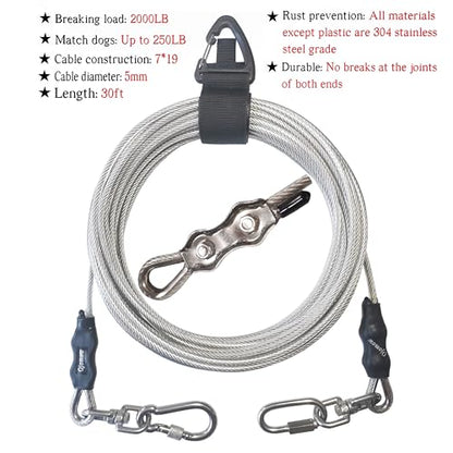 18" Heavy Duty Dog Tie Out Stake for Cable & Leash & Chain & Yard & Outside & Beach, Ground Stakes or Anchor for Large Dog Runner & Lead for Yard, Dog Camping Essentials (Stake+30FT Cable) - size: Stake+30FT cable