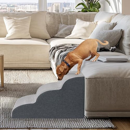 Pet Steps Dog Stairs for Sofa Couch and Bed High Density Sponge Pet Ramp with Removable Washable Cover Non-Slip Base Stable Dog Steps 15.7" H - color: 3-Steps Gray