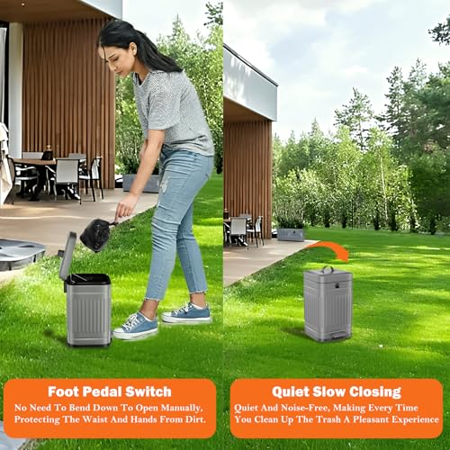 Dog Poop Trash Can Outside, 5L/1.3Gal Metal Dog Waste Trash Can with Lid, Foot Pedal, Pet Waste Container with 40 Bags, Poop Bucket with Lid Soft Close for Pet, Grey - size: 5L Grey Trash Can