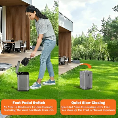 Dog Poop Trash Can Outside, 5L/1.3Gal Metal Dog Waste Trash Can with Lid, Foot Pedal, Pet Waste Container with 40 Bags, Poop Bucket with Lid Soft Close for Pet, Grey - size: 5L Grey Trash Can