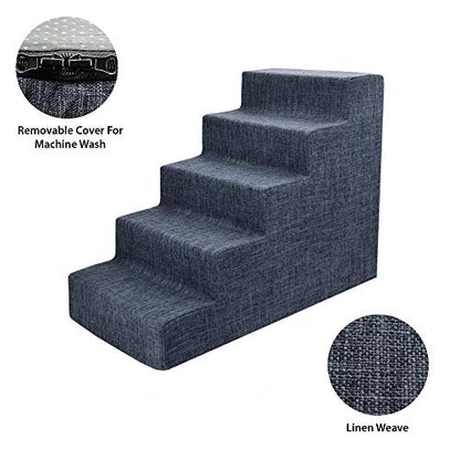 Best Pet Supplies Dog Stairs for Small Dogs & Cats, Foam Pet Steps Portable Ramp for Couch Sofa and High Bed Non-Slip Balanced Indoor Step Support, Paw Safe No Assembly - Dark Gray Linen, 5-Step