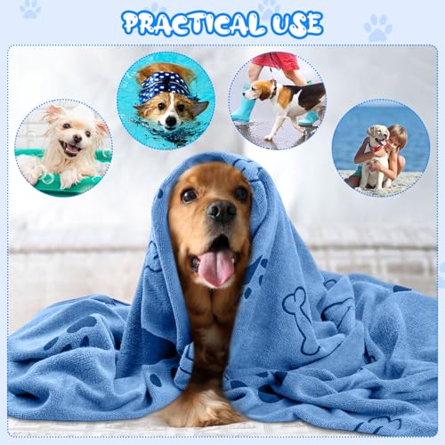 Tatuo 12 Pcs Dog Grooming Towels 28 x 55 Inch Microfiber Drying Pet Bath Towels Dog Absorbent Towel Quick Drying Puppy Bathing Supplies for Small Medium Large Puppy Cat(Blue,Paw, Bone) - color: Blue, Paw