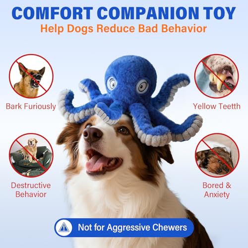 Dog Octopus Squeaky Toys, Interactive Tug of War Doggie Toy with Crazy Crinkle for Pet Dogs Use Only, Stuffed Plush Octopus Toy for Puppies Keep Busy Reduce Boredom (Blue,4" x 4.8") - color: Blue