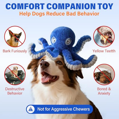 Dog Octopus Squeaky Toys, Interactive Tug of War Doggie Toy with Crazy Crinkle for Pet Dogs Use Only, Stuffed Plush Octopus Toy for Puppies Keep Busy Reduce Boredom (Blue,4" x 4.8") - color: Blue