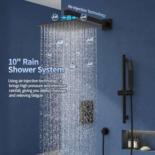 SR SUN RISE 10 Inch Slide Bar Shower Faucet Luxury High Pressure Shower Heads and Handheld Spray Combo Set Wall Mounted Shower System Included Valve and Trim Kit, Matte Black - color: Matte Black, style: 10"