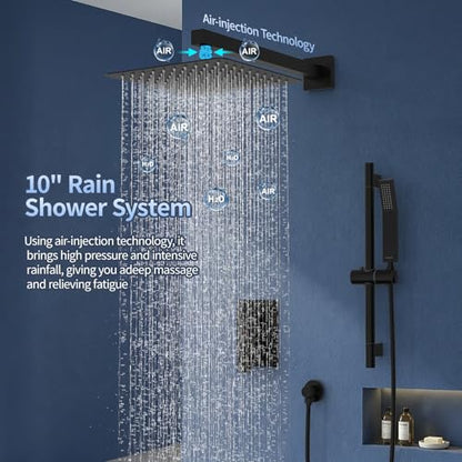 SR SUN RISE 10 Inch Slide Bar Shower Faucet Luxury High Pressure Shower Heads and Handheld Spray Combo Set Wall Mounted Shower System Included Valve and Trim Kit, Matte Black - color: Matte Black, style: 10"
