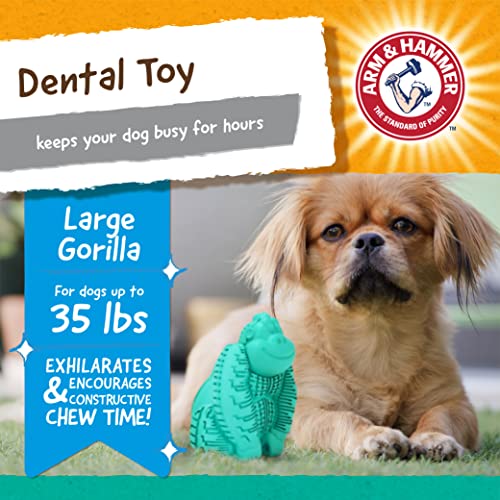 Arm and Hammer for Pets Super Treadz Gorilla Dental Chew Toy for Dogs - Reduces Plaque and Tartar Without Brushing, Baking Soda Infused, Dishwasher Safe, Dogs Up to 35 Lbs