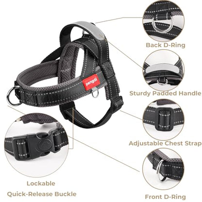 No Pull Dog Harness with Handle, Boston Terrier Adjustable Reflective Dog Vest, Breathable Air Mesh Padded Pet Harness with Front Leash Clip for Small Medium Dogs, Black, M - color: Black, size: Medium