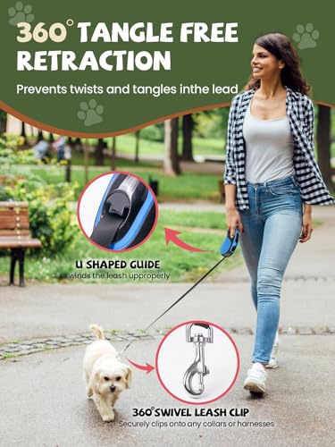 Retractable Dog Leash with Led Light, Douexio 16ft Rechargeable Walking Dog Leash for Small Medium Dogs Up to 66 lbs,360° Tangle-Free, One-Button Control, High Strength Hook - color: Blue, size: 0-66lbs