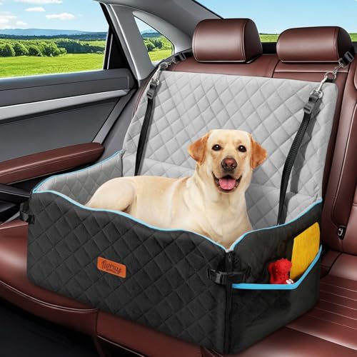 Large Dog Car Seat, Dog Car Bed for Large Dogs Under 60 lbs or 2 Small Breeds, Comfortable Pet Booster Seat with Soft Foam Thick Cushion, Detachable & Washable Pet Bed for Backseat, Black+Grey - color: Black & Gray, style: For Large Dogs Under 60 lbs