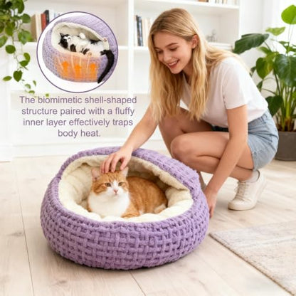 Covered Cat Bed | Comfortable Anti-Slip Small Warming Dog Bed | Calming Nest Covered Kitten Cave | for Home Dorm Bedroom Living Room Balcony - color: Purple