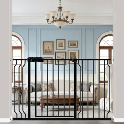 WAOWAO Baby Gate 110-134cm(43.3-53인치) 엑스트라 와이드 압력 장착 워크 스루 스윙 자동 닫힘 안전 블랙 메탈 유아 어린이 개 애완동물 강아지 계단, 출입구, 주방용 - color: 블랙., size: 43.3-52.75"/110-134cm