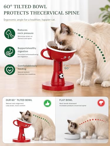 Adjustable Cat Bowls - 7-Level (4.7"-8.2") Raised Cat Food Bowls 60°Tilted Pet Water Bowl for Large Small Cats Dogs, Anti-Vomiting Spine Protection, Non-Slip Stand Dishwasher Safe, Red - color: Red