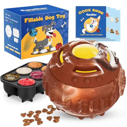Dog Distraction Toy - Dog Toys to Keep Them Busy to Reduce Anxiety, Medium Chew Toy Ball Treat Dispenser with Freezable Fillable Treats Tray Mold for Aggressive Chewer, 4-IN-1 Mentally Stimulating Toy - color: Brown