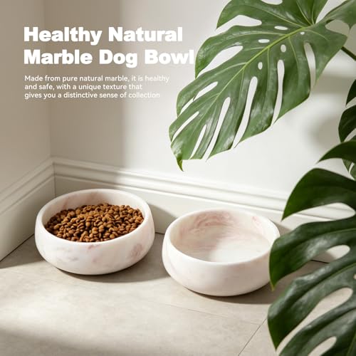 Karibiber Marble Dog Bowl, 5lbs Weighted Dog Food Bowl, Non-Slip Large Heavy Water Bowls, Cute Pink Stone Food and Water Dish for Medium Dogs, Natural Marble, Easy to Clean, Holds 4 Cups - color: Pink, size: S