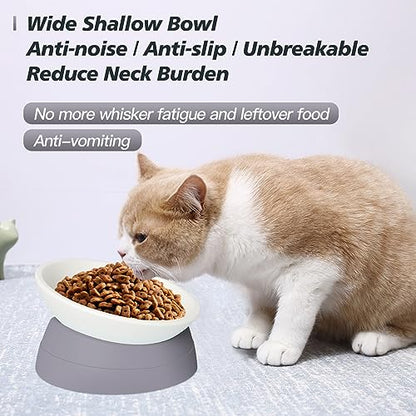 Elevated Cat Bowls, 2 Pack Adjustable Raised Slanted Food Bowls for Cats and Small Dogs, Wide Shallow PP Dishes with TPR Non Slip Bases, Whisker Friendly, 17 oz Each - color: Milky White, Light blue & Milky White, Grey