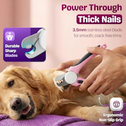 Flexzion Pet Nail Clippers for Dogs & Cats - Stainless Steel Blade Cat Nail Trimmer with Stored Nail File, Safety Guard, Easy Grip Handle - Dog Nail Clippers for Large Dogs, Medium Small Breeds, Pink - color: Pink