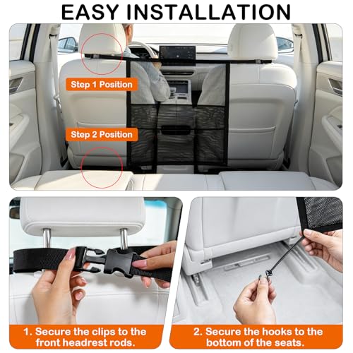 Dog Car Barrier Net Divider with 2 Large Storage Pockets | Easy to Install, Universal for Car, SUV, Truck