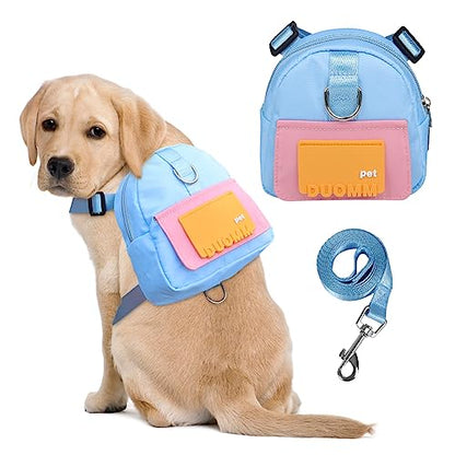 Dog Backpack Harness with Leash,Cute Pet Puppy Backpacks Bulid-in Dog Poop Bag Dispenser,Adjustable Pets Self Carrier Bag for Small Medium Dogs Travel Hiking Daily Walking (M, Blue) - color: Blue, size: Medium