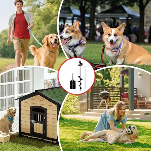 Dog Tie Out Stake Heavy Duty: 14.9in x0.47in Spiral Ground Anchor with 360° Stainless Swivel, Drill Adapter and Manual Steel Rod, Strong Tie Out System for Large Dogs in Yard and Outdoor Use