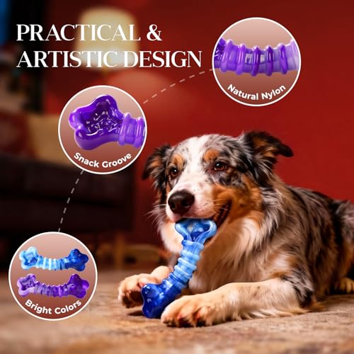 Kseroo Indestructible Dog Toys for Aggressive Chewers: 2-Pack Tough Chew Toy for Large Dogs, Heavy Duty Long-Lasting Dog Bones for Large Breed, Dog Toys to Keep Them Busy - color: Purple & Blue