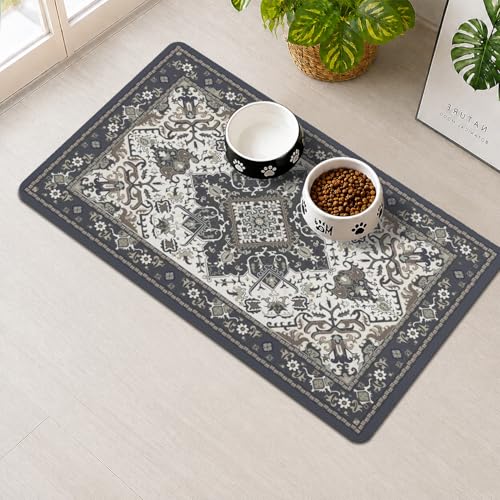 Pet Feeding Mat for Floors Waterproof Dog Mat for Food and Water Absorbent Quick Dry Non Slip mat for Cat Bowls - color: Darkgray, size: 30"L x 17"W