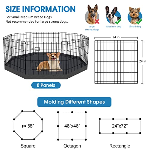 Dog Pen Pet Playpen Dog Fence Indoor Foldable Metal Wire Exercise Puppy Play Yard Pet Enclosure Indoor Outdoor 8 Panels 24 Inch with Bottom Pad/Top Cover (Black with Bottom pad) - style: Playpen + bottom pad