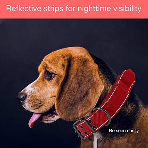 Reflective Dog Collar Heavy Duty Tactical with Control Handle and Metal Buckle for Dog Training(Large, Red) - color: Red, size: Large (Pack of 1)