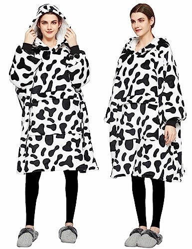 KFUBUO Wearable Blanket Hoodie for Adults Sherpa All Patterns Oversized Sweatshirt Blanket with Pockets Printing-dairycow - color: Printing-dairycow, size: Adult