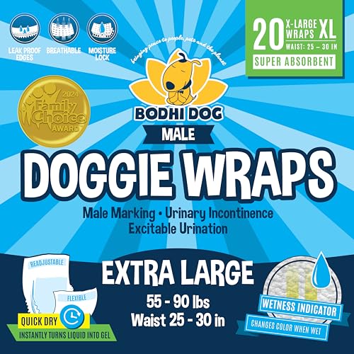 Bodhi Dog Disposable Male Dog Diapers - Super Absorbent, Leak-Proof Pee Wraps - Adjustable Fit, Comfortable Design, Advanced Moisture Control, and Wetness Indicator - Extra Large (20 Count) - size: Extra Large