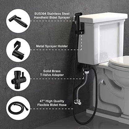 SHAMANDA Handheld Bidet Sprayer for Toilet, Stainless Steel Baby Cloth Diaper Sprayer Kit, Bathroom Toilet Bidet Attachment Set for Bathing Pets Feminine Hygiene, Matte Black BDS01-7 - color: Matte Black, style: Cold Water Mode Only