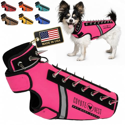 CoyoteVest SpikeVest Dog Harness | Stab-Resistant Protective Vest | Coyote Vest for Dogs | Defends Against Coyotes, Dogs, Birds of Prey | Reflective Safety, Made in USA (XS-Neon Pink) - color: Neon Pink, size: X-Small