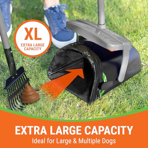 Pupzle Dog Pooper Scooper with Bag Attachment, 40" Long Handle Pooper Scooper for Large Dogs, Dog Poop Scoop for Yard, Large Capacity Swivel Bin and Rake, Lavender Scented Bags (Grey) - color: Grey