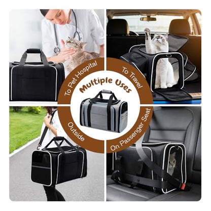Double Expandable Cat Carrier,Airline Approved Soft-Sided Pet Travel Carrier for Small Dogs Cats Under 15 lbs,Waterproof 600D Oxford Fabric with Washable Replacement Liner,Odor-Free & Claw-Proof Black - color: Black