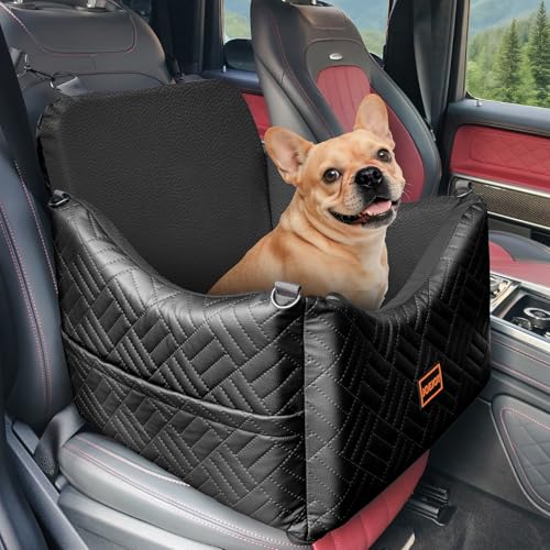 JOEJOY Dog Car Seats for Small Medium Dogs Under 35lbs, Waterproof PU Leather Dog Booster Seat with Detachable Cover, Thickened Memory Foam Pet Car Seat with Safety Belt and Storage Pockets - color: PU Black, size: Small/Medium