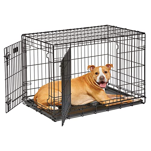 MidWest Homes for Pets Intermediate LifeStages Double Door 36-Inch Folding Dog Crate, Enhanced Security, Includes Leak-Proof Pan, Divider Panel, Handle, Rubber Feet - size: 36.0"L x 23.0"W x 25.0"H