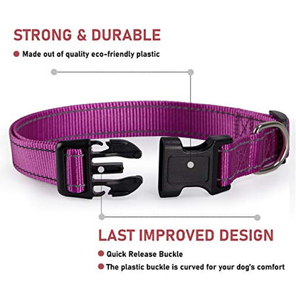 Reflective Dog Collar with Buckle Adjustable Safety Nylon Collars for Small Medium Large Dogs, Purple XL - color: Purple, size: XLarge :Width 1",Neck 16-26"