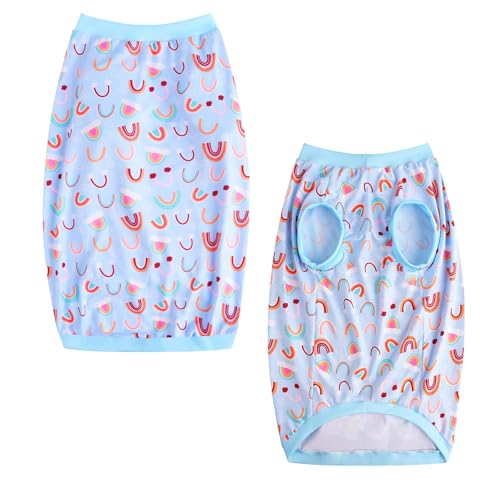 Dog Sleeveless T Shirt Blue Rainbow Prints Vest Shirt Soft Stretchy Summer Clothes for Large Dogs Boys Girls Shirt X-Large,Rainbow - color: Rainbow, size: XL