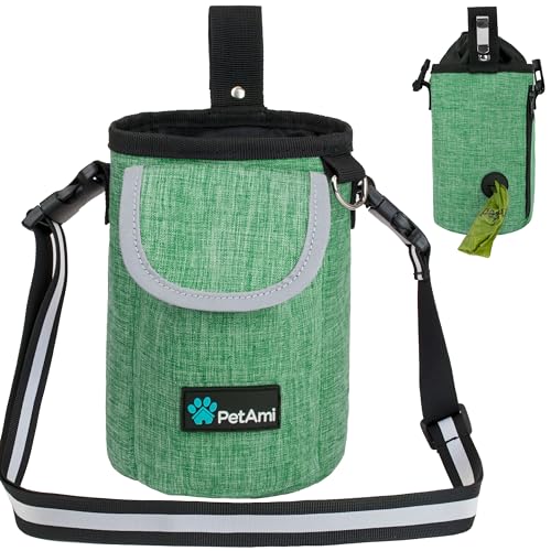 PetAmi Dog Treat Pouch, Large 3-Cup Dog Training Treat Bag with Poop Bag Dispenser, Hands-Free Waist Belt & Crossbody Strap, Reflective with Multiple Pockets & Belt Clip (Green) - color: Green