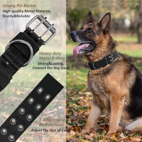 Tactical Dog Collar Military Adjustable Dog Collars Soft Nylon Training Collar with Patch Heavy Duty Metal Buckle Collars for Medium Large Dogs (Black-1, M) - color: Black-1, size: M